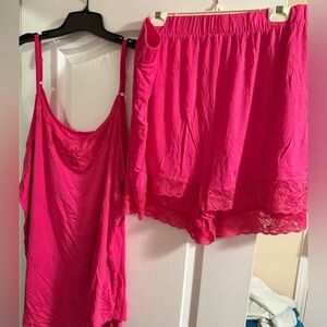 Torrid Hot Pink Lace Trim Pajama Set